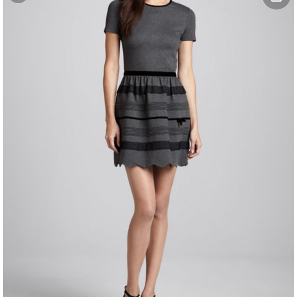 RED Valentino Dress Velvet Trim Short Sleeve Gray Size L